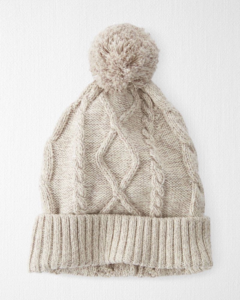 Toddler Organic Cotton Cable Knit Beanie in Toasted Wheat, image 1 of 3 slides