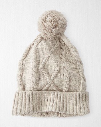 Toddler Organic Cotton Cable Knit Beanie in Toasted Wheat, 