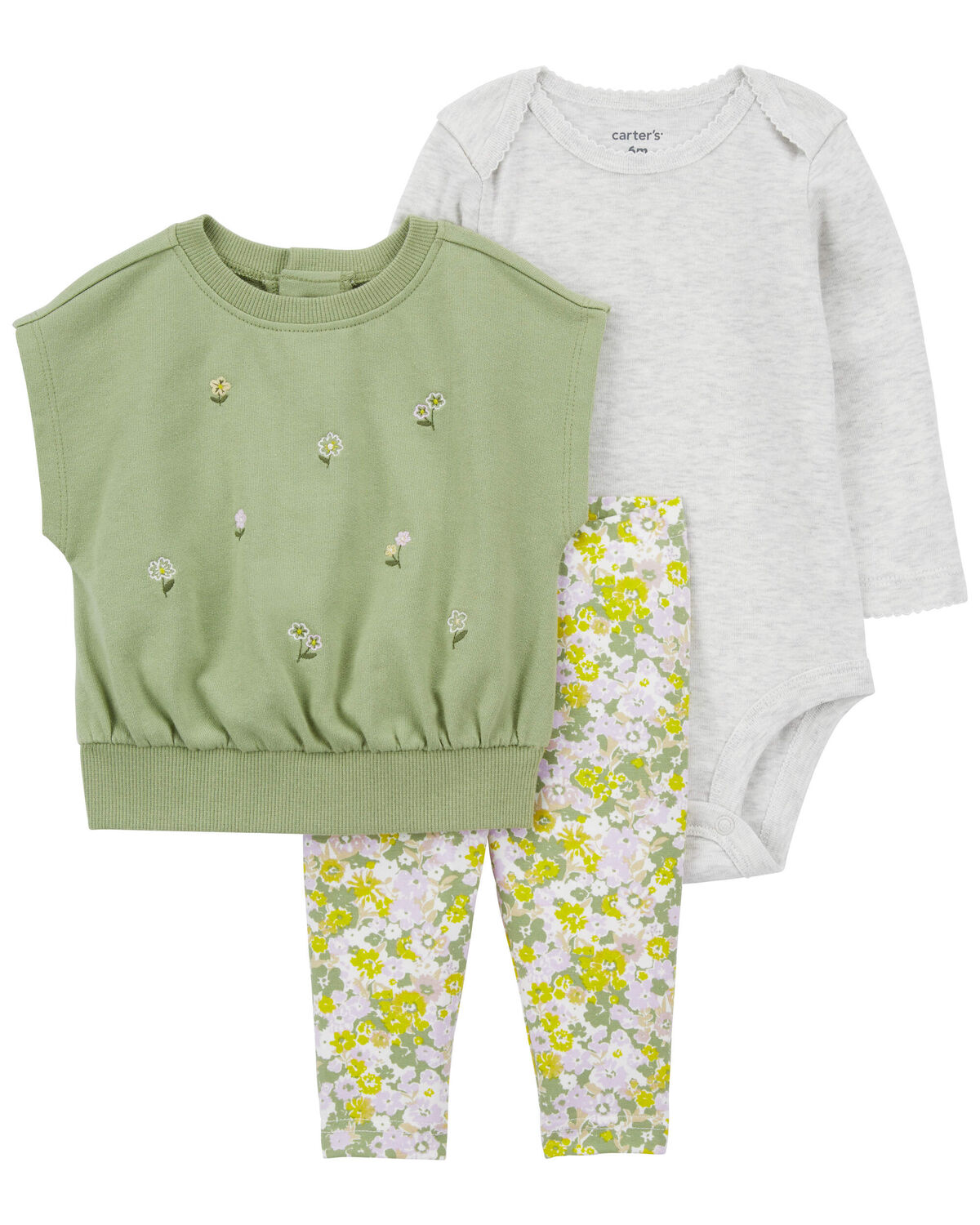 Green Baby 3-Piece Embroidered Floral Little Vest Set | carters.com
