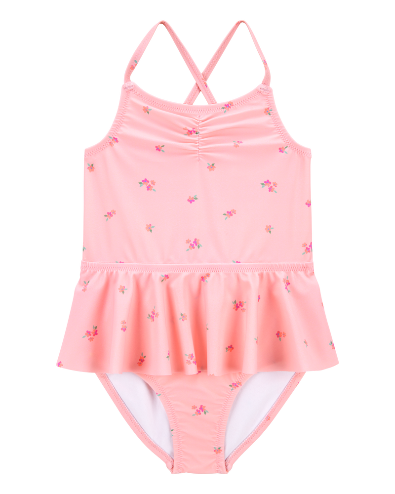 Toddler Girl 1-Piece Floral Tutu Swimsuit - Pink, image 1 of 4 slides