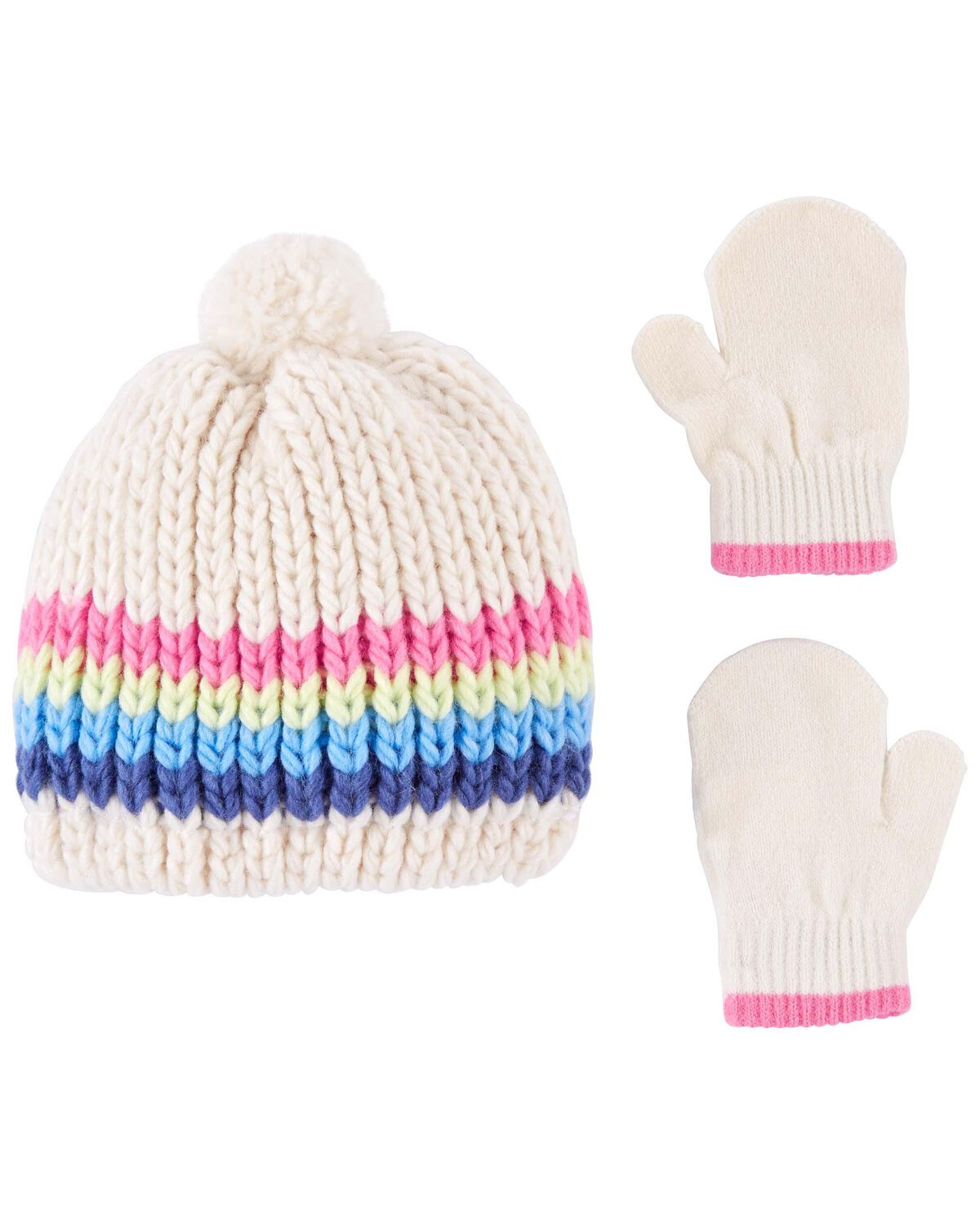 Multi Toddler 2Pack Knit Cap & Mittens Set