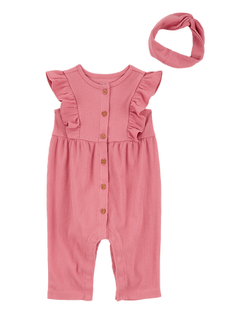 Baby 2-Piece Jumpsuit & Headwrap Set - Pink, 