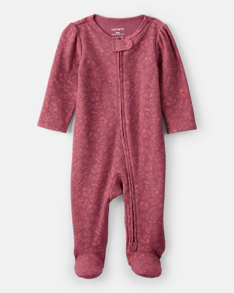 Baby Girl Floral Print Cotton Long-Sleeve 2-Way Zip Sleep & Play - Pink, image 1 of 4 slides