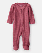 Baby Girl Floral Print Cotton Long-Sleeve 2-Way Zip Sleep & Play - Pink, image 1 of 4 slides