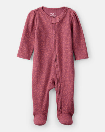 Baby Girl Floral Print Cotton Long-Sleeve 2-Way Zip Sleep & Play - Pink, 