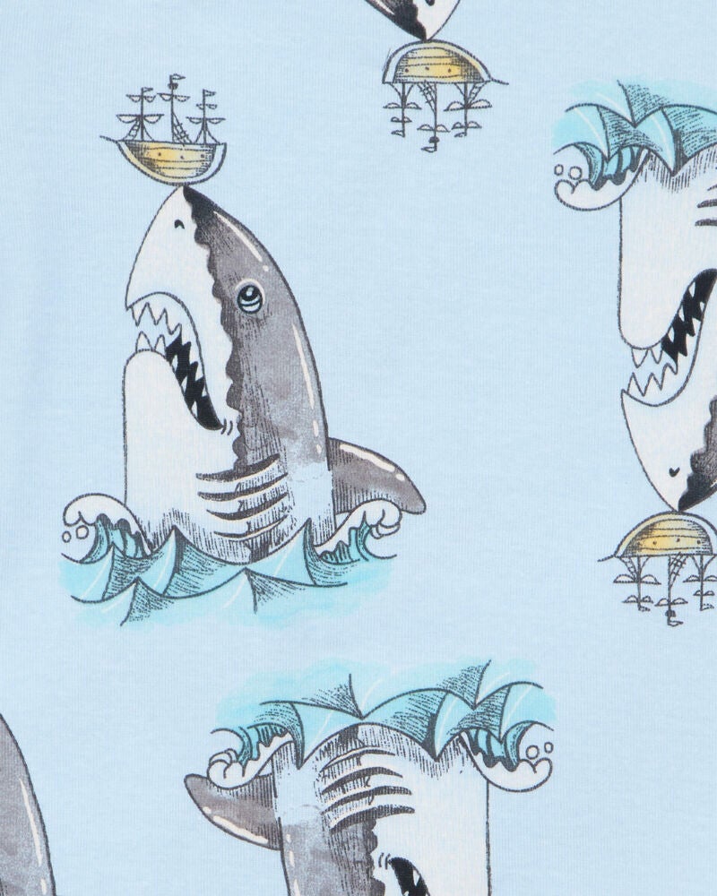 Kid Shark Print Snug Fit 4-Piece Pajamas, image 3 of 4 slides