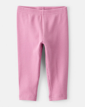Baby Girl Cotton Ribbed Stretch Leggings - Purple, 