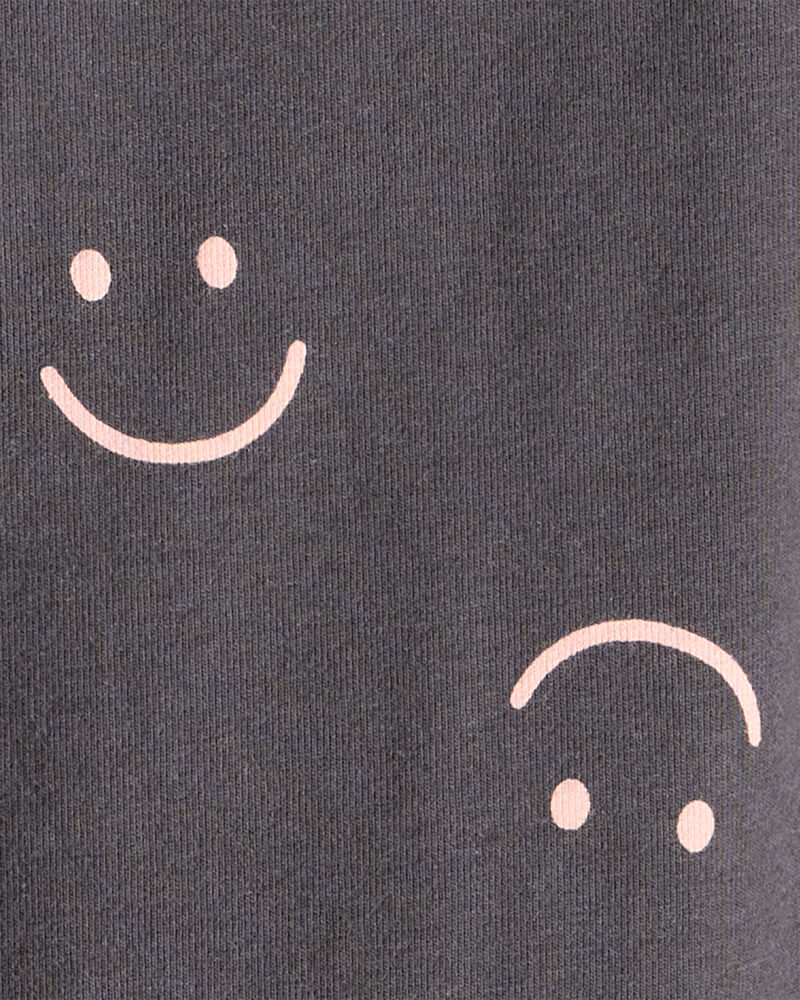 Girls Smiley Face Print Cotton Pull-On Stretch Leggings - Black, image 3 of 4 slides