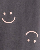 Girls Smiley Face Print Cotton Pull-On Stretch Leggings - Black, image 3 of 4 slides