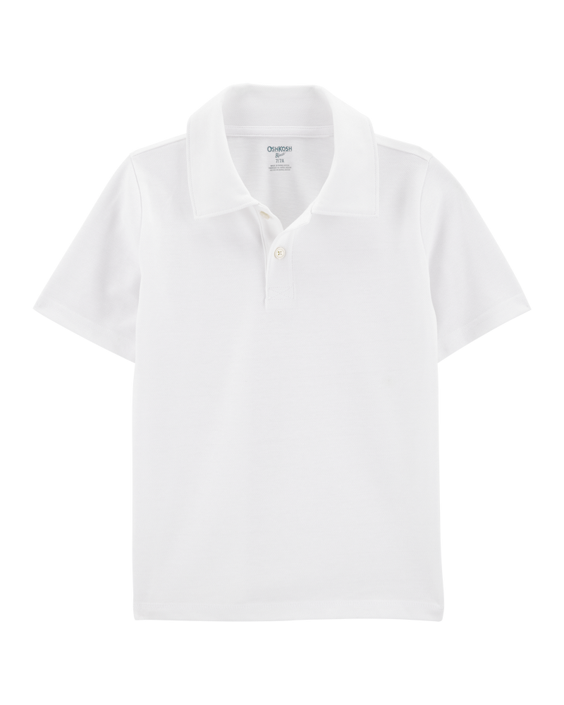 Kid Pique Uniform Polo Shirt - White, image 1 of 5 slides