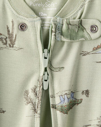 Baby Boy Dinosaur Print PurelySoft Long-Sleeve 2-Way Zip 1-Piece Pajamas - Green, 