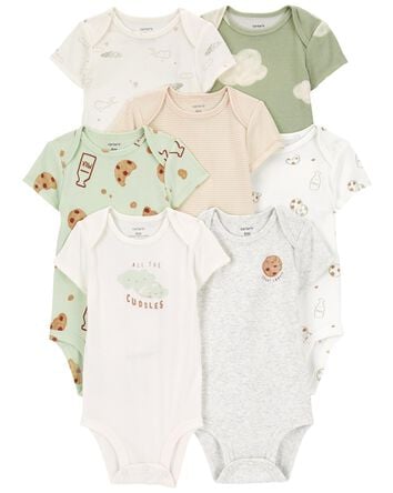 Baby 7-Pack Milk & Cookies Short-Sleeve Bodysuits, 