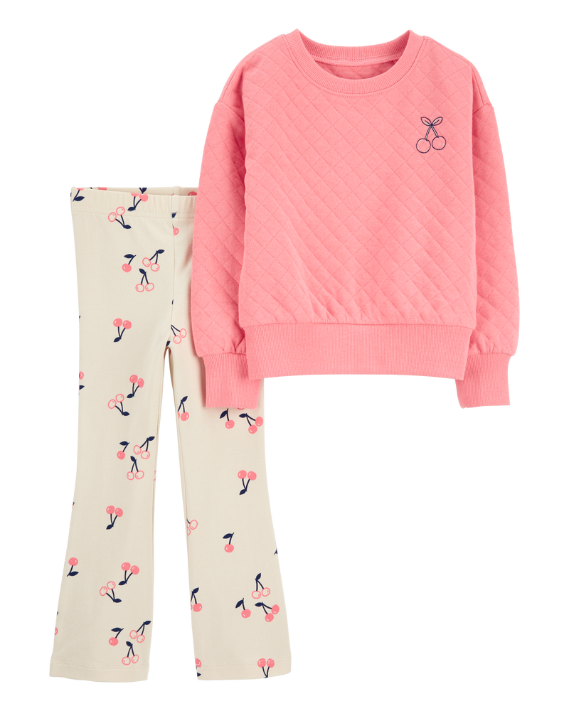 Toddler 2-Piece Cherry Doubleknit Pullover & Flare Legging Set, image 1 of 4 slides
