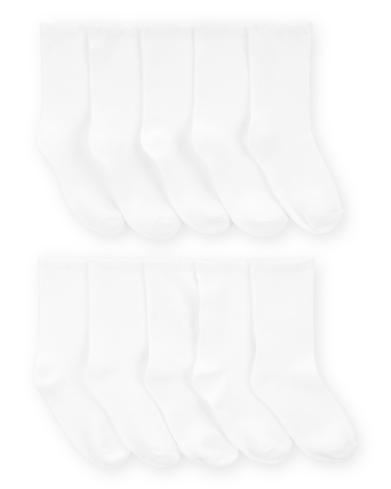 Kid 10-Pack Scallop Crew Socks, image 1 of 2 slides