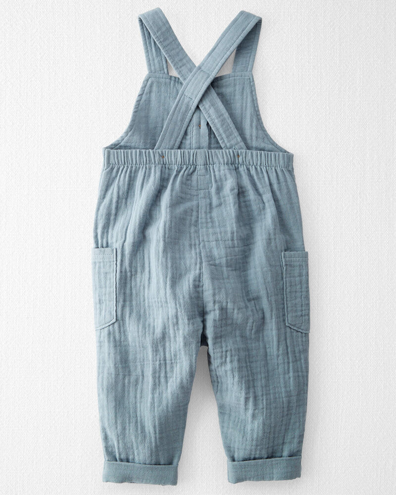 Baby Organic Cotton Gauze Overalls in Blue, image 3 of 6 slides