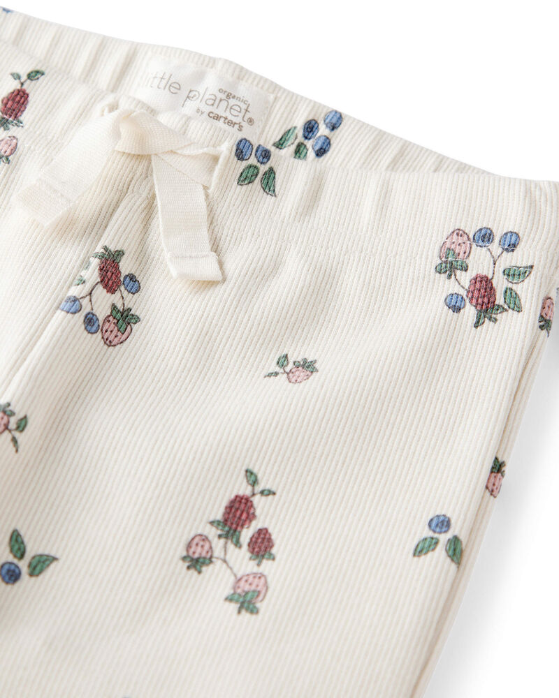 Toddler Girl Organic Cotton Ribbed Knit Pants in Berry Blossom Print, image 3 of 6 slides