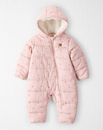 Baby Girl 1-Piece Snowsuit Made with Recycle Materials in Blush Petals Print, 