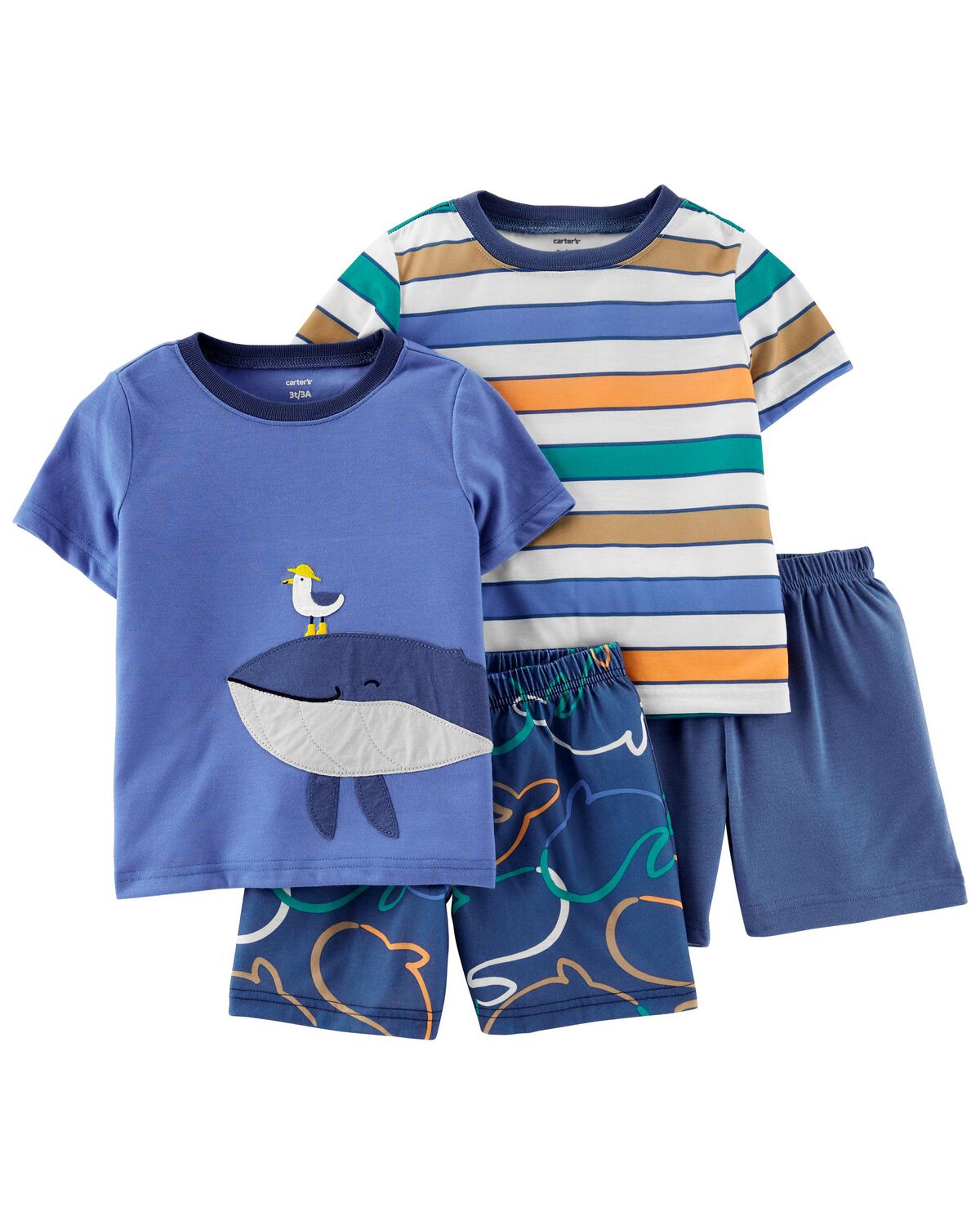 Blue Toddler 4Piece Whale Loose Fit Poly Pajamas