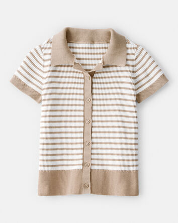 Kid Striped Button-Down Short-Sleeve Tee, 