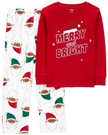 Kid 2-Piece Santa Fleece & Cotton Pajamas, 