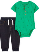 Green/Navy - Baby 2-Piece Tropical Bodysuit Pant Set