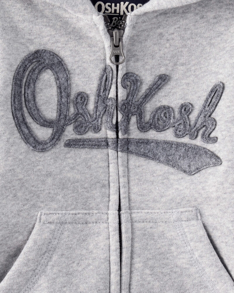 Baby Boy OshKosh Fleece  Logo Zip Jacket - Grey, image 2 of 3 slides