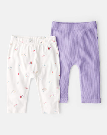 Baby Girl Paint Print PurelySoft Pull-On Pants - White/Purple, 