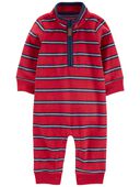 Red - Baby Striped Fleece Jumpsuit