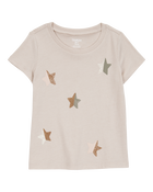 Toddler Girl Star-Print Short-Sleeve Graphic Tee - Cream, image 1 of 3 slides