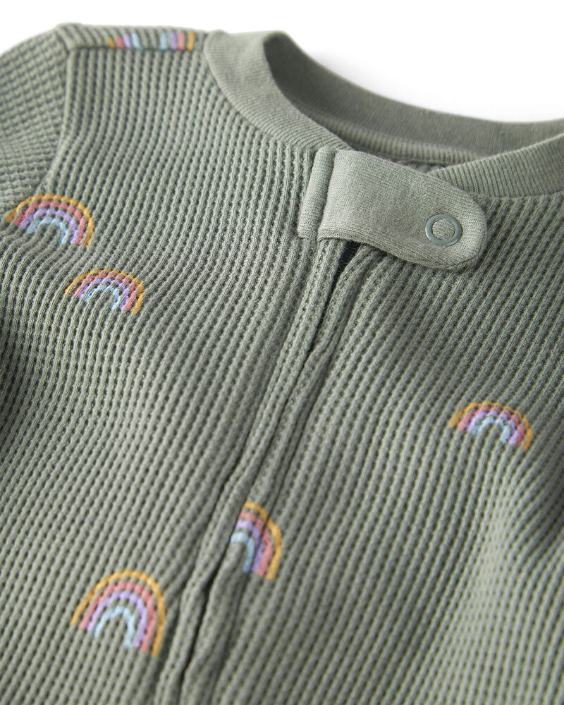 Baby Waffle Knit Sleep & Play Pajamas in Magical Rainbow Print Made with Organic Cotton, image 2 of 5 slides