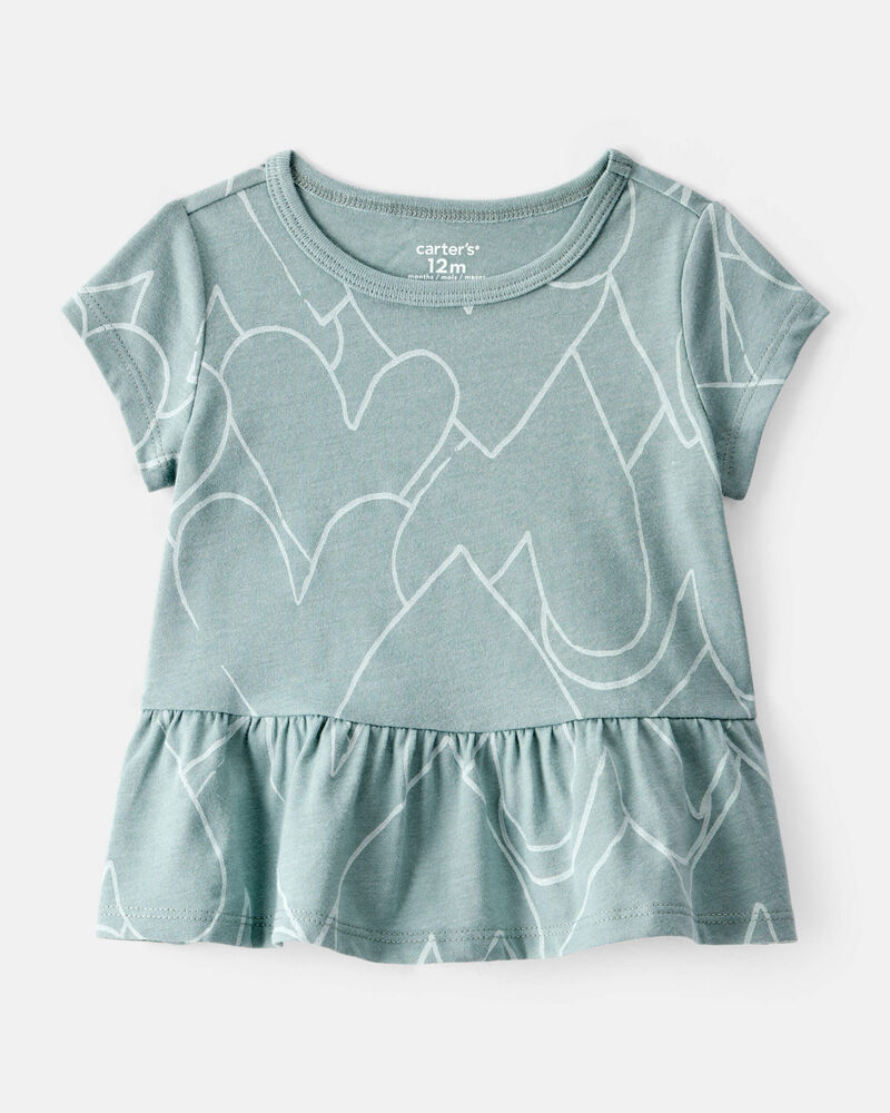 Baby Girl Heart Print Short-Sleeve Peplum Top - Green, image 1 of 3 slides