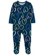 Toddler 1-Piece Hearts Loose Fit Footie Pajamas, image 1 of 3 slides