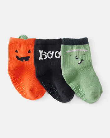 Baby 3-Pack Boo Pumpkin Monster Halloween Socks, 