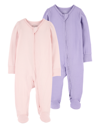 Baby 2-Pack Zip-Up PurelySoft Sleep & Play Pajamas, 