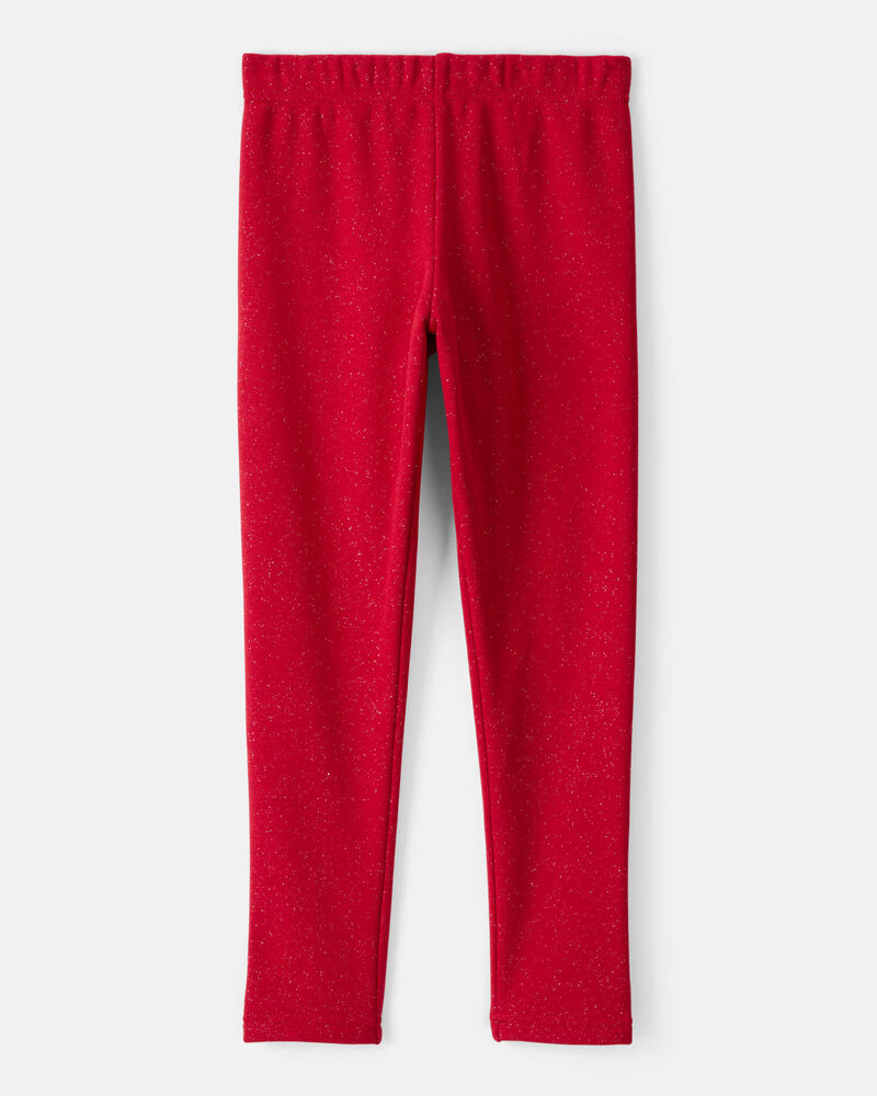 Girls Shimmer Cotton Pull-On Stretch Leggings - Red, image 2 of 5 slides