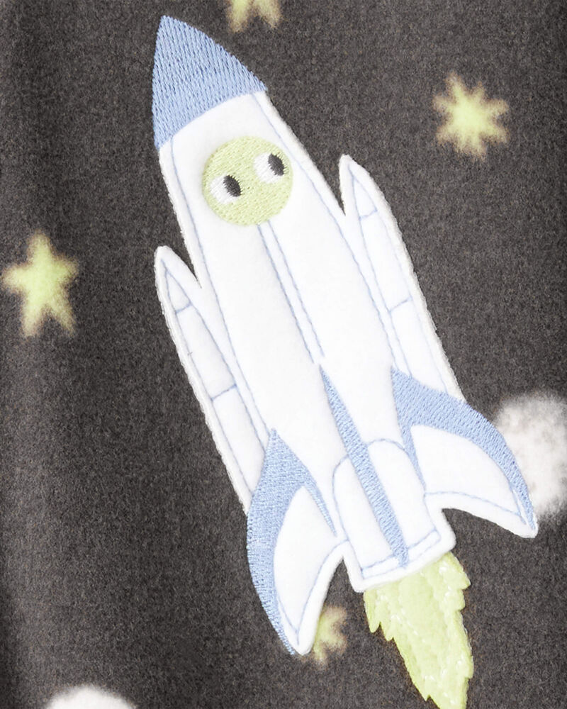 Baby Boy Spaceship Star Print Fleece Long-Sleeve Loose Fit 1-Piece Pajamas-Grey, image 3 of 4 slides