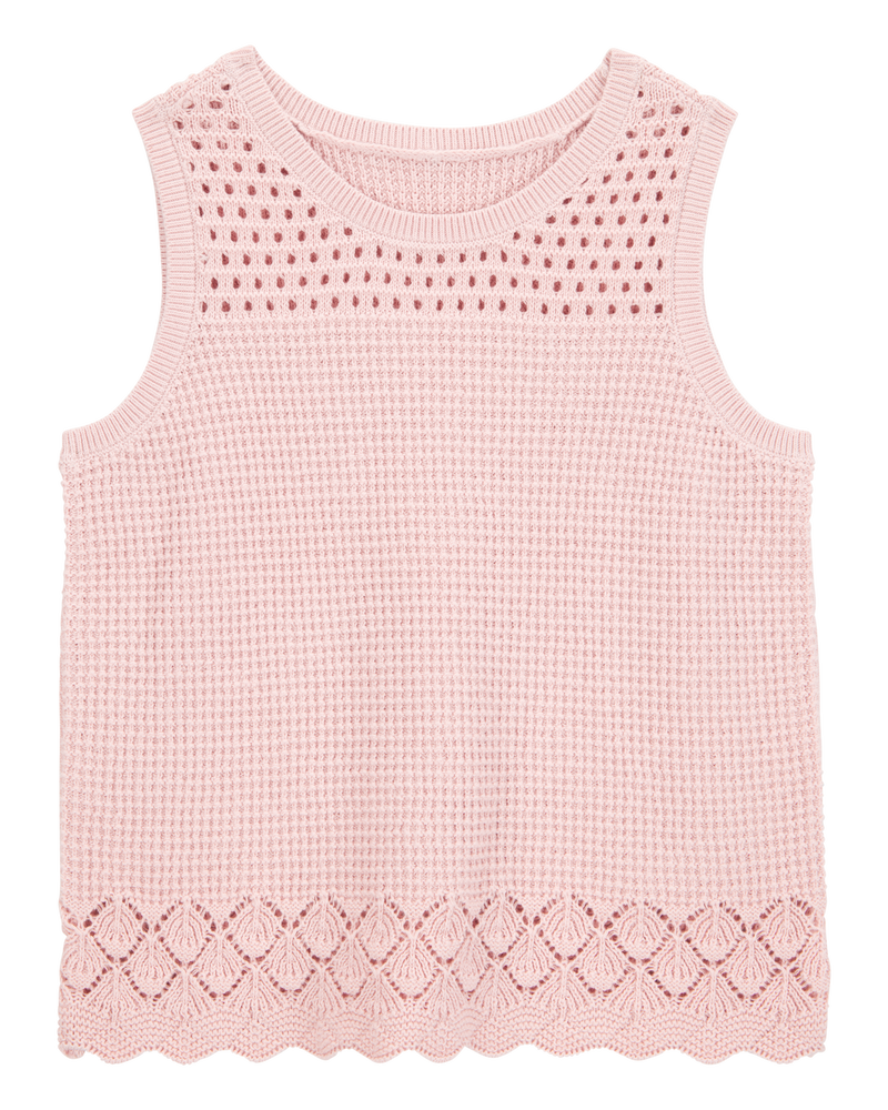 Kid 2-Piece Pointelle Sweater Crochet Knit Tank & Skirt Set - Pink
, image 2 of 6 slides