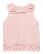 Kid 2-Piece Pointelle Sweater Crochet Knit Tank & Skirt Set - Pink
, image 2 of 6 slides
