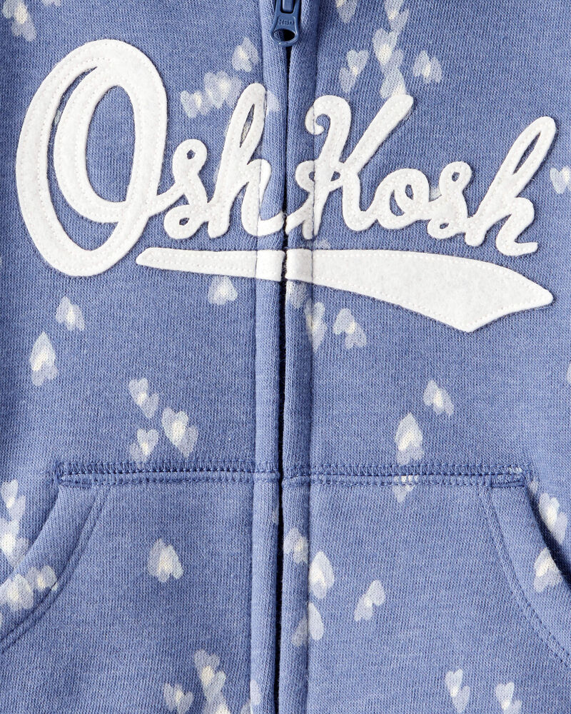 Baby Heart Print OshKosh French Terry Logo Zip Jacket - Blue, image 3 of 4 slides