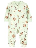 Green - Baby Milk & Cookies 2-Way Zip Cotton Sleep & Play Pajamas