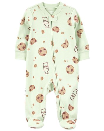 Baby Milk & Cookies 2-Way Zip Cotton Sleep & Play Pajamas, 