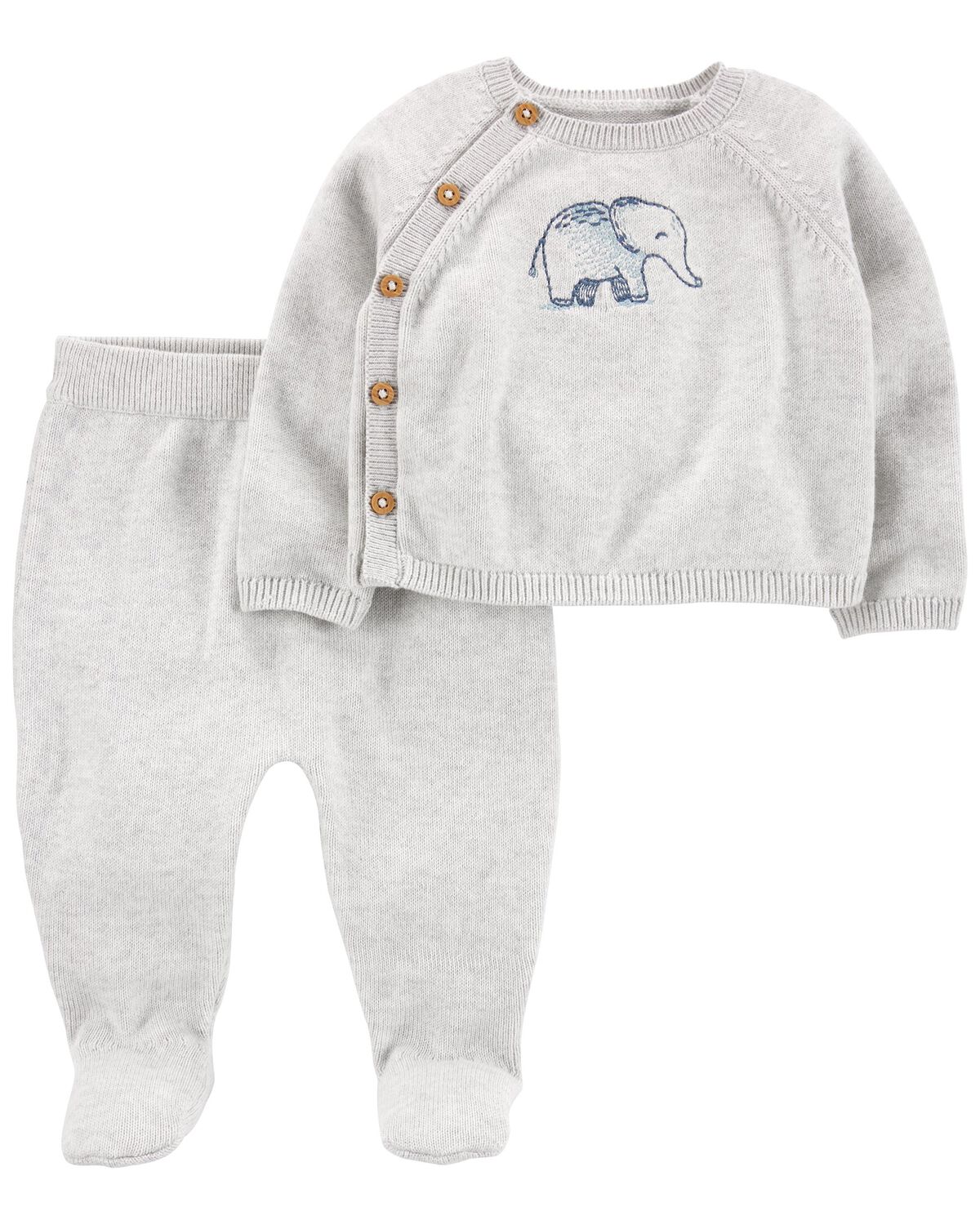 Heather Baby 2Piece Elephant Sweater & Footed Pant Set