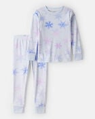 Toddler Girl Snowflake Tie dye Velour Long-Sleeve Loose Fit 2-Piece Pajamas - Blue, image 1 of 3 slides