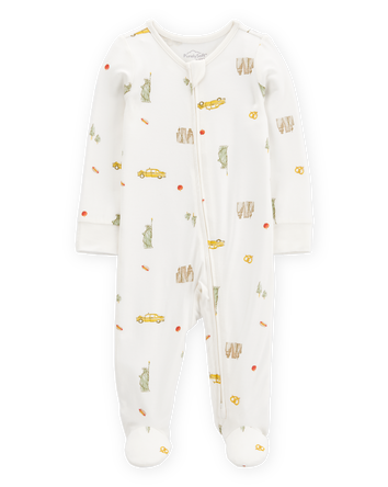 Baby New York City Print 2-Way Zip PurelySoft Sleep & Play Pajamas - Ivory, 