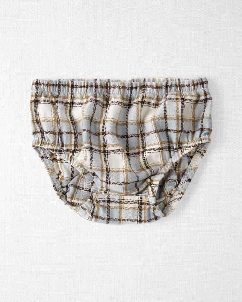 Baby Organic Cotton Herringbone Button-Front Dress in Plaid, image 3 of 6 slides