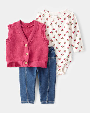 Baby 3-Piece Floral Little Vest Set - Pink/White, 