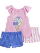 Purple/Blue - Toddler 3-Piece Ice Cream Loose Fit Pajama Set