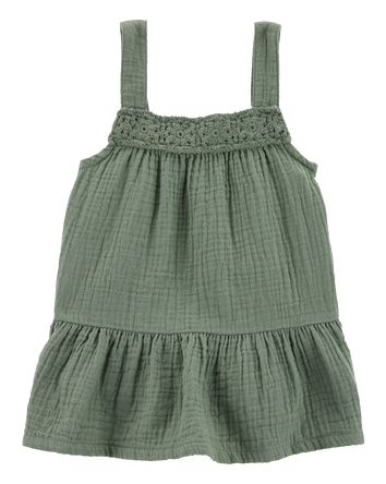 Toddler Gauze Crotchet Knit Tank-Olive, 