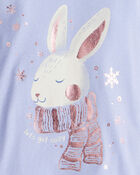 Baby Girl Bunny Winter Print 100% Cotton Long-Sleeve Snug Fit 4-Piece Pajamas - Blue/White, image 2 of 4 slides