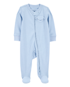 Baby Dog Pocket 2-Way Zip Ribbed Sleep & Play Pajamas - Blue, image 1 of 5 slides